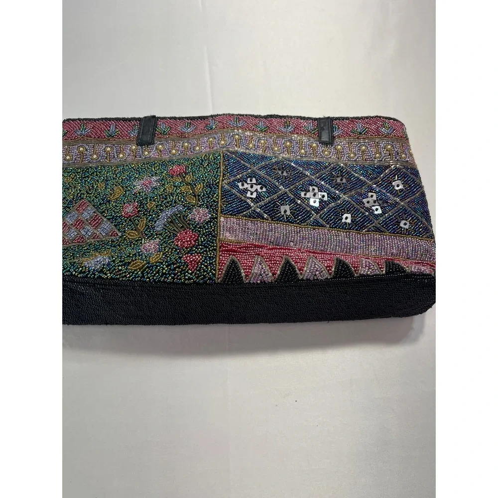 VTG Hand Beaded Patchwork Floral Sequin Evening Clutch Bag Women Multicolor Boho